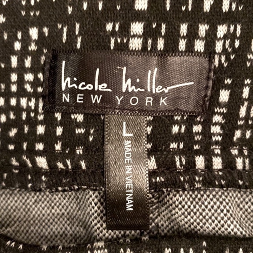 Nicole Miller Black White Cross Hatch Pattern L Modern Minimalist Pencil Skirt - Picture 6 of 8